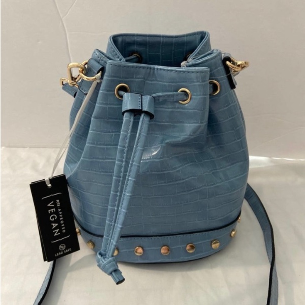 Blue Bucket purse with gold